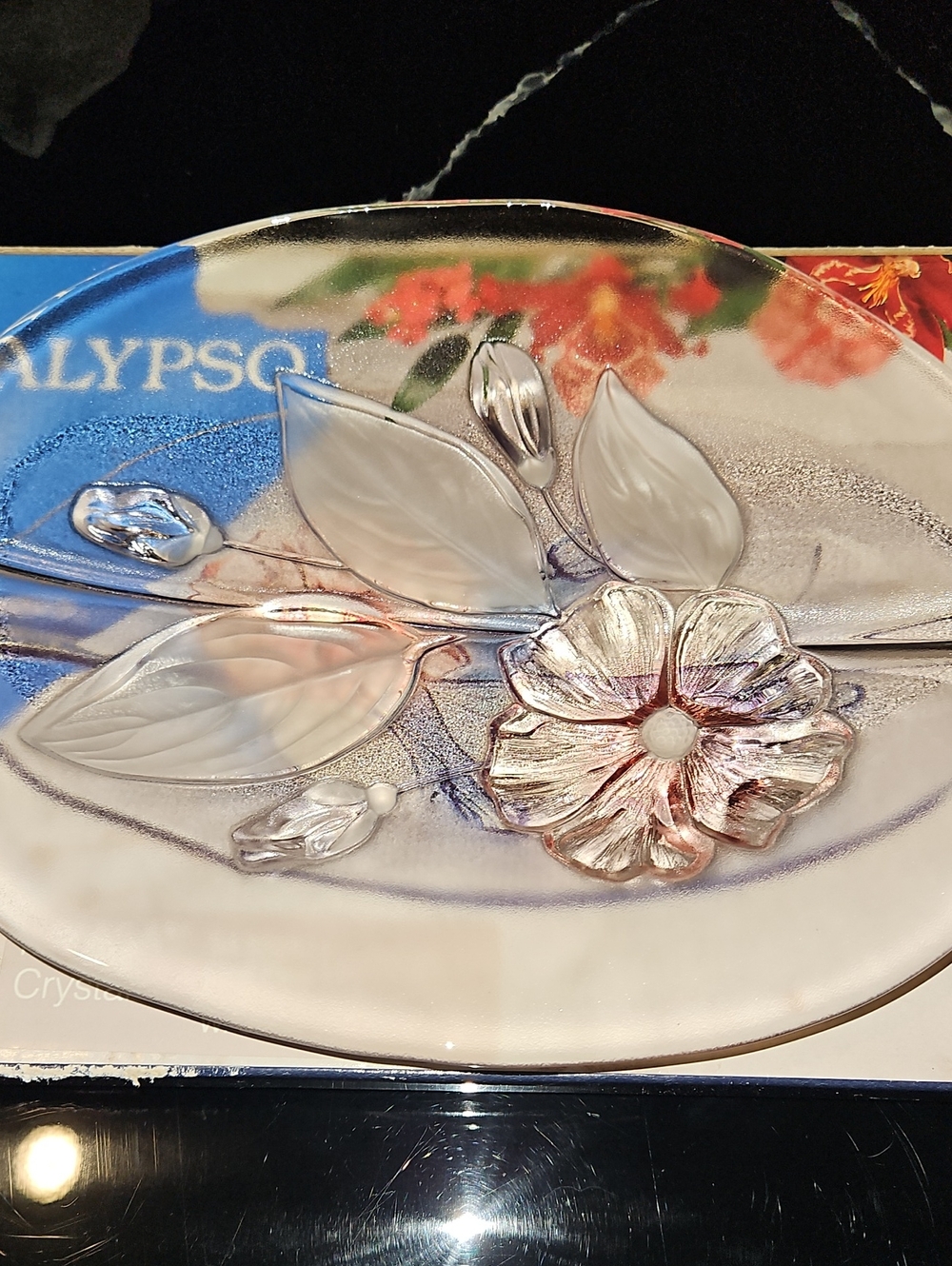 Mikasa Clear Glass Floral Pendant Dish with Pink Floral Accent